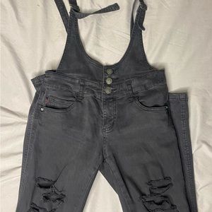 ROYAL BONES Women's Black Skinny Distressed Suspender Overalls 5 Tripp NYC